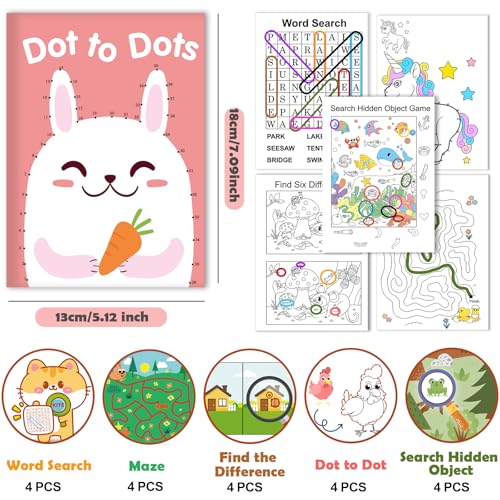 Elfew 20Pack Small Activity Books for Kids Age 4-8,8-12,Puzzles Books for Kids Party Favor Gift, Brain Game, Over 280 Different Games fit Classroom Activity, Boy and Girl Birthday Goodie Bag Stuffers - style: 20 Activity Book