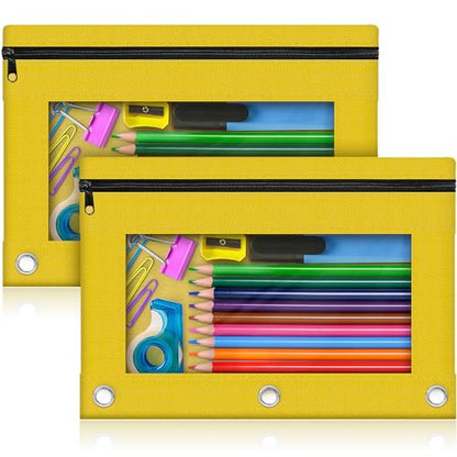 Pencil Pouch for 3 Ring Binder, 2 Pack Pencil Bags with Zipper, Yellow Pencil Case for Classroom School Office Supplies, Large Sturdy and Durable Cloth Pencil Pocket for 3 Holder Binder - color: Yellow