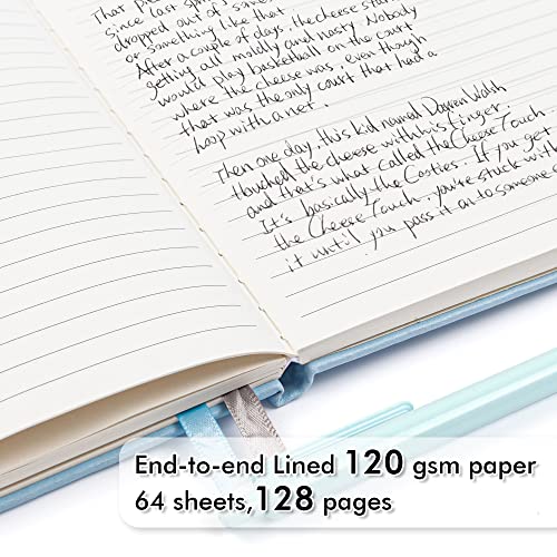 feela 12 Pack Notebooks Journals Bulk, Hardcover Notebook Classic Ruled Lined Journals with Pen Holder for Women Girls School Business Supplies, with 12 Black Pens, 120 GSM, 5.1”x8.3”, A5, Light Blue - color: 12 Pack light blue