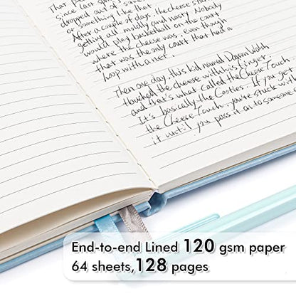 feela 12 Pack Notebooks Journals Bulk, Hardcover Notebook Classic Ruled Lined Journals with Pen Holder for Women Girls School Business Supplies, with 12 Black Pens, 120 GSM, 5.1”x8.3”, A5, Light Blue - color: 12 Pack light blue