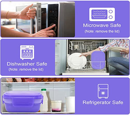 JBGOYON Leakproof Bento Box & Insulated Lunch Bag Set, 4-Piece, Purple | 6-hour thermal retention, includes nested knife fork spoon, 2 reusable snack pouches, designed for adults and kids - color: Purple Set