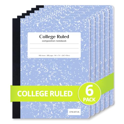 ONAVIA Composition Notebook College Ruled 6 Pack, 200 Pages, Cornflower | 100 ct, 9.75 x 7.5 in, Durable Comp Book, School Notebooks, Students, Note Taking, Writing, Teachers - color: Cornflower Blue, style: 6 Pack