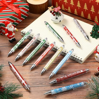 Cholemy 48 Pieces Christmas Pens Bulk Christmas Party Ballpoint Pens Retractable Xmas Themed Gel Ink Novelty Snowflake Snowman Candy Santa Writing Supplies for Office School Xmas Party Favor - style: Snowflake