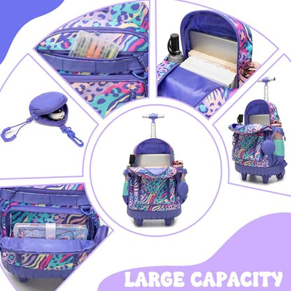 Rolling Backpacks for Kids Backpack for Girls with Lunch Bag Pencil Case 16.5" Kids Backpack with Wheels Roller Backpacks for Girls - color: Lanzitiaowen