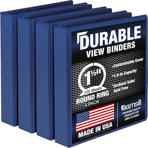 Samsill 4 Pack Durable 1.5 Inch 3 Ring Binders, Round Ring, Clear View Cover for Presentations, Blue - color: Blue, size: 1.5-Inch