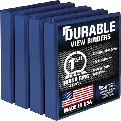 Samsill 4 Pack Durable 1.5 Inch 3 Ring Binders, Round Ring, Clear View Cover for Presentations, Blue - color: Blue, size: 1.5-Inch
