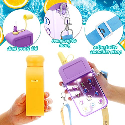 Patelai 8 Pcs Cute Water Bottles with Straw Kawaii Watermelon Ice Cream Cups Leak Proof Drinking Bottles with Adjustable Shoulder Strap for Sports Travel Camping(Stylish Style) - style: Stylish Style