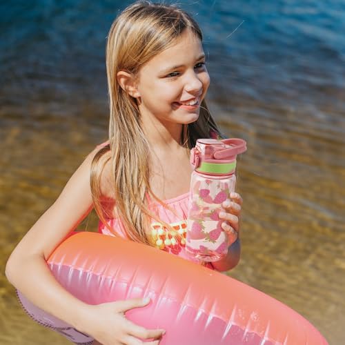 Kids Water Bottle for School, 20 Oz Plastic Straw Water Bottle with Silicone Spout and Leakproof Cover, Dishwasher Safe (Strawberry) - color: Strawberry, size: 20 Ounces