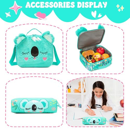 Meetbelify Kids Rolling Backpack with Wheels for Girls Cute koala School Roller Backpack,Carry on Travel Luggage with Lunch Bag and Pencil Case for Girls Ages 5-12 - color: 01 Koala