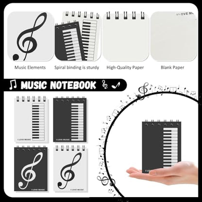 8 Pads Music Small Spiral Notebooks,Piano Keyboard and Musical Notes Cover Memo Notepads Blank A7 Mini Pocket Journal Notebook School Student Notebooks for Music Party Favors Gift,50sheet/pad
