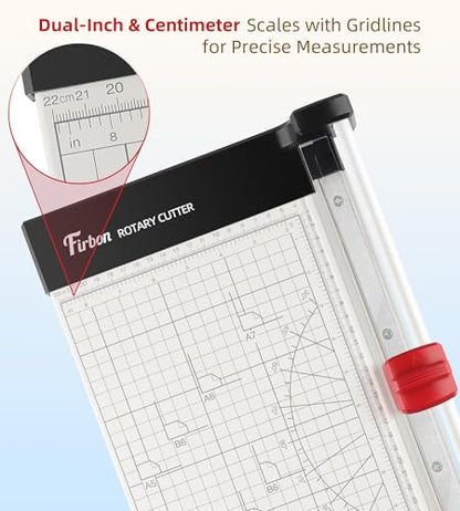 Firbon 15" Rotary Paper Trimmer with Replaceable Blade, Heavy Duty 10-Sheet Capacity Cutter for Cardstock, Photos, Scrapbooking, Office, School & Studio