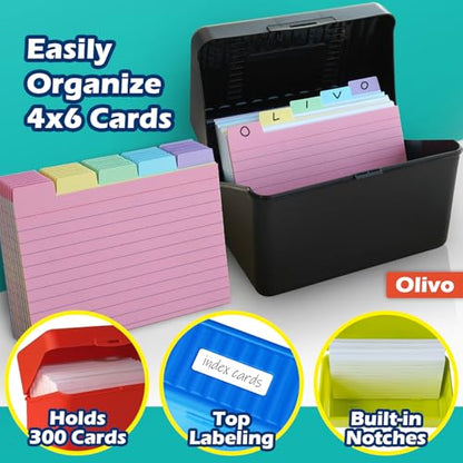 Olivo 4x6 Index Card Holder Box with 100 Cards Dividers Tabs 4"x 6", Blue - color: Blue, size: 4" x 6"