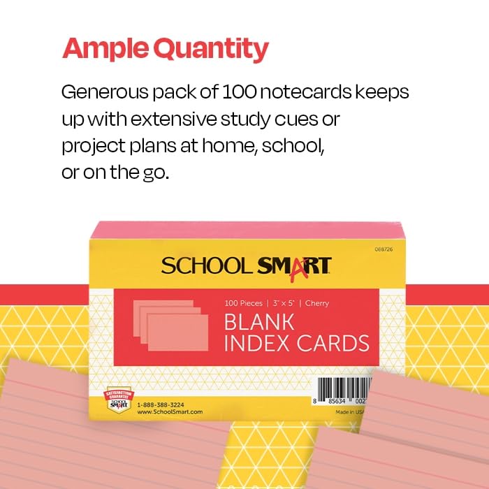 School Smart Ruled Index Cards, 3 x 5 Inches, Salmon, Pack of 100 - color: Salmon, size: 3 x 5 Inches
