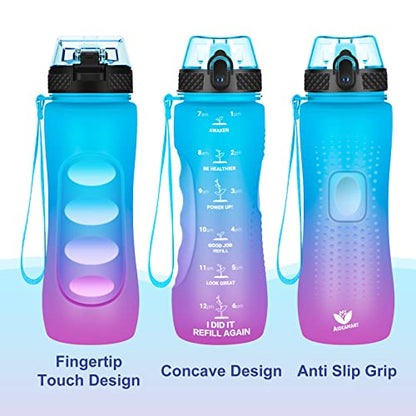 24 OZ Motivational Kids Water Bottle With Time Marker,Straw Lid,Leak Proof, Tritan BPA Free Sports Water Bottle Blue Purple (1 Lid) - color: Blue Purple