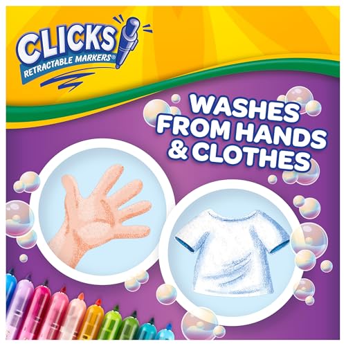 Crayola Clicks Retractable Markers Bold (10ct), Teacher Classroom School Supplies, Spring Crafts, No Dry Washable Markers for Kids - color: Bold & Bright, style: Click Retractable Marker