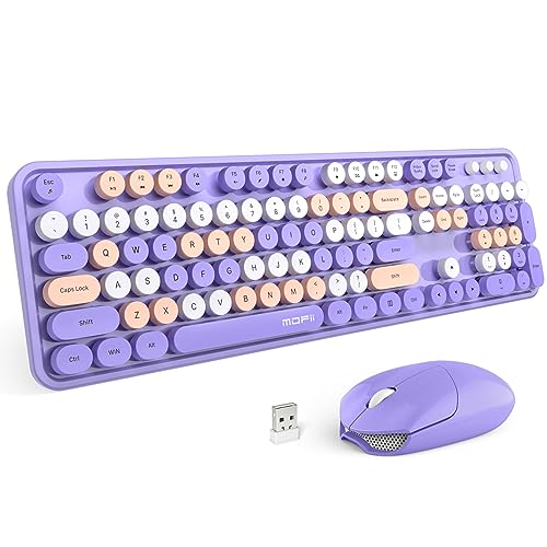 MOFii Wireless Keyboard Mouse Combo, Colorful Typewriter Full-Sized Keyboard and 2.4GHz USB Connected Mouse for Office Computer, Desktop, Laptop, PC, Windows 7/8/10 (Purple) - color: Purple colorful