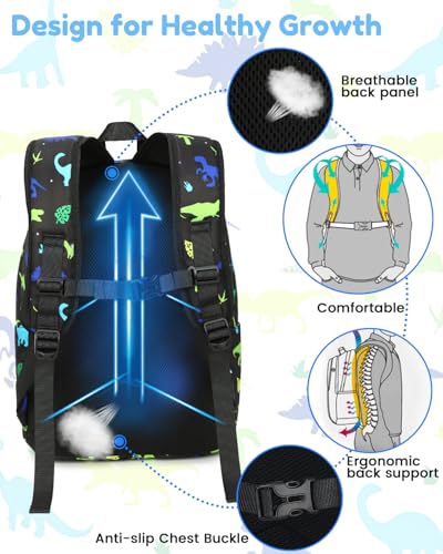 CAMTOP Backpack for Kids, Boys Girls Preschool Backpacks with Lunch Box Toddler Kindergarten School Bookbag Set (Dinosaur Blue Green) - color: Dinosaur Blue Green