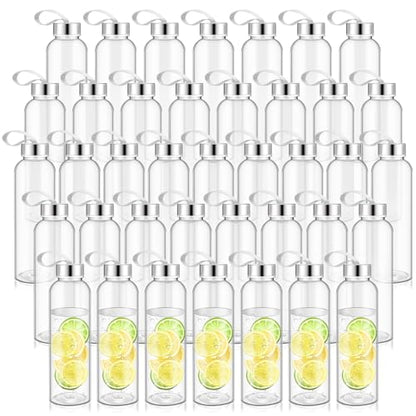 Zubebe 80 Pcs 17 oz Clear Water Bottles Bulk Reusable Juice Bottles with Stainless Steel Leak Proof Lids Nylon Carrying Strap Plastic Shaker Summer Party Favors for Milk, Smoothie, Juice Beverage