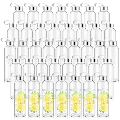 Zubebe 80 Pcs 17 oz Clear Water Bottles Bulk Reusable Juice Bottles with Stainless Steel Leak Proof Lids Nylon Carrying Strap Plastic Shaker Summer Party Favors for Milk, Smoothie, Juice Beverage