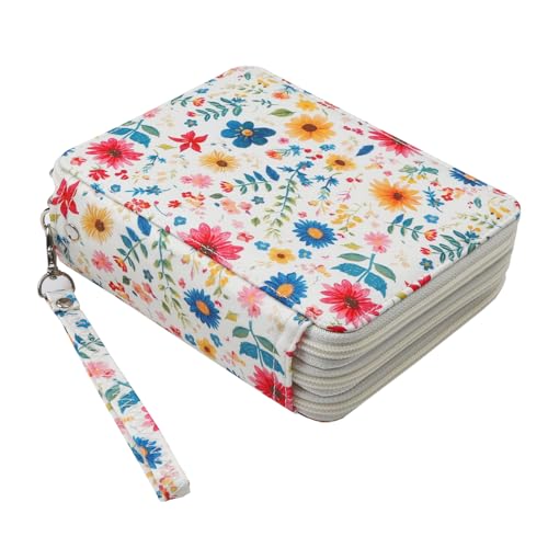 Portable Colored 72 Slots Pencil case Organizer with Printing Pattern for Watercolor Pens, Pencil Case Organizer for Artist - color: Apricot Blossoms
