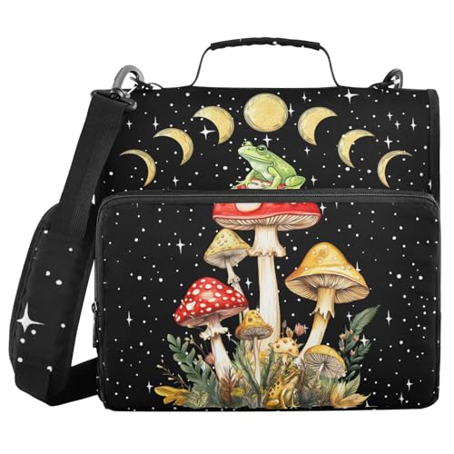 Mushroom Frog Binder Bag 3 Ring Zipper with Handle Shoulder Strap | for School Work Office Organizer Storage Case - color: Mushroom Frog