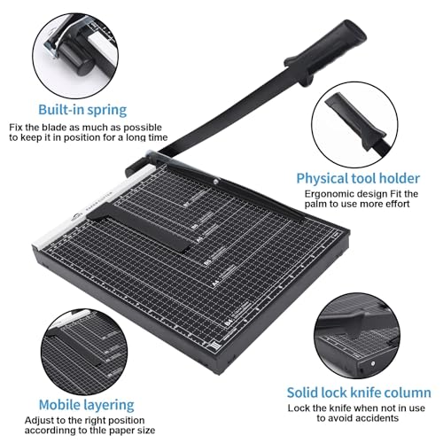 ISDIR 15" Guillotine Paper Cutter with Dual Pressure Bars, 15 Sheet Capacity, Magnetic Guide, Blade Lock, Heavy Duty Metal Base, for Cardstock, Crafts, DIY, Photos & Office - color: 15"black
