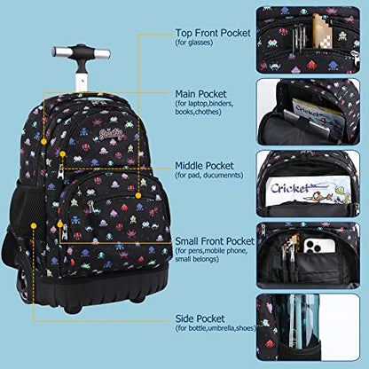 seastig Rolling Backpack 16 inch Wheeled Backpack with Lunch Bag & Pencil Case Roller Backpack Set Carry-on Bag School Travel - color: Robot