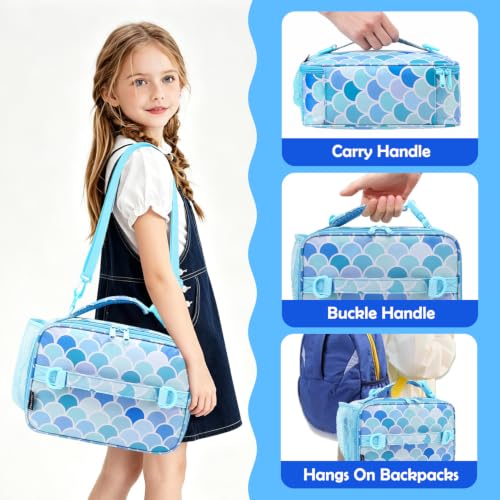 FlowFly Kids Lunch Bag, Durable Insulated School Lunch Box with Shoulder Strap and Bottle Holder, Water-resistant Thermal Small Lunch Cooler Tote for Teen Boys & Girls,Mermaid - color: Mermaid