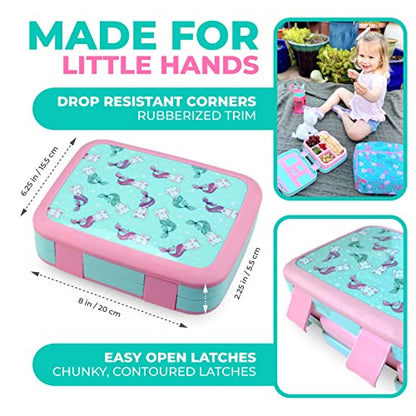 Kinsho Bento Lunch Box for Kids Toddlers, 5 Portion Control Sections, BPA Free Removable Plastic Tray, Pre-School Kid Toddler Daycare Lunches, Snack Container Ages 3 to 7 (Aqua Cat Mermaid) - color: Aqua Pink Cat Mermaid Bento