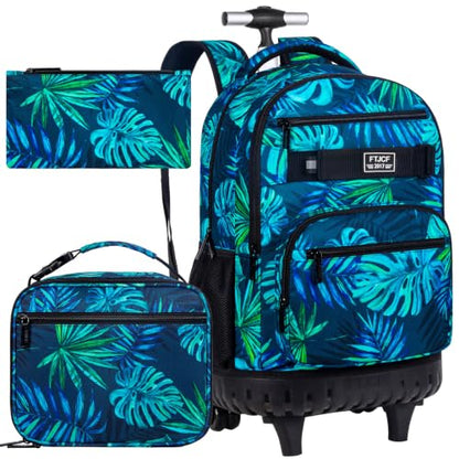 3Pcs Rolling Backpack for Men, 19 Inche Adult Bag with Roller Wheels, Wheeled Bookbag Set for Boys - Green - color: Leaf Green