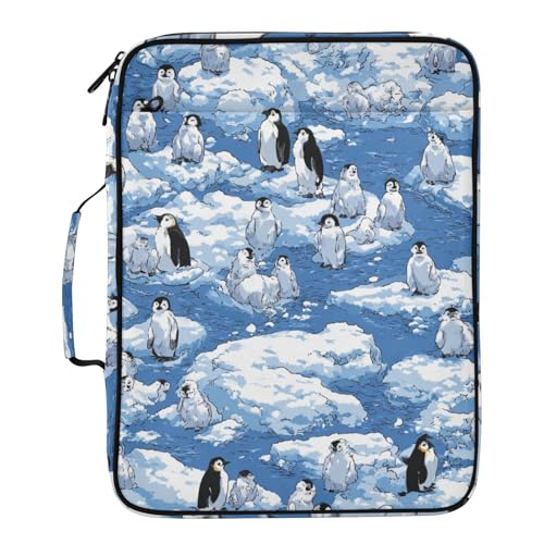 Blue Penguins Ice Floes Snow Water Accordion File Organizer Expanding File Folder Zipper Binder 3 Ring with Handle 500 Sheets Capacity Document Organizer Storage Bag Multi Pockets Design - color: Blue Penguins Ice Floes Snow Water