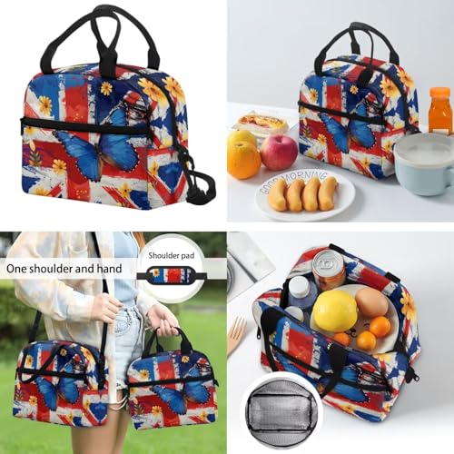 CLOHOMIN Butterfly Kids Bookbag and Lunch Box Set for Girls 5-8, 3 in 1 The Union Jack Backpack with Lunch Bag + Water Bottle Sleeve 17 Inch Schoolbag for Boys 4th Grade Insulated Lunch Tote - color: Butterfly the Union Jack