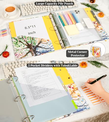2 Inch 3 Ring Binder Organizer with Clipboard, 5-Tabs Pockets Dividers, Plastic Folder, 18 Divider Stikers, KLLVE Three Ring Binder with Pen Loop (Green Tree, Letter Size) - color: Green Tree, size: 2in（Letter Size）