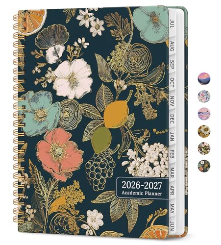 Planner 2026-2027, Academic Year Monthly and Weekly Calendar Planner, Jul 2026 - Jun 2027, Hardcover Teacher Student Planning Agenda book with Tabs, Perfect for School Office Supplies, 6.3" x 8.5" - Citrus Bloom - color: E-Citrus Bloom, size: (6.3"x8.5")a