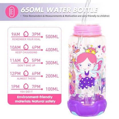 Kids Water Bottle with Straw/Lanyard for School Kids Girls Boys, 22oz BPA Free Child Drinking Water Bottle One-Click-Open Leak-Proof Locking Flip Lid for School Sport Travel - color: H10. Flower Fairy