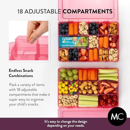 Large Kids Snack Box Containers Set of 2 -100 Labels, BPA-Free, Adjustable Compartments, Dishwasher Safe, Reusable Tray, Food Grade, Meal Prep Container, PARENT TESTED PARENT APPROVED AWARD (Pink) - color: Pink, size: Large