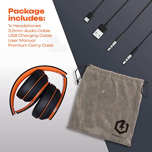 PowerLocus Wireless Bluetooth Headphones, Over Ear Headphones with Microphone, 50H Playtime, HiFi Stereo Sound, Deep Bass, Soft Earmuffs, Foldable Lightweight Headphones for Travel/PC/Cell Phone - color: Black/Orange