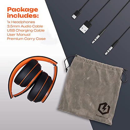 PowerLocus Wireless Bluetooth Headphones, Over Ear Headphones with Microphone, 50H Playtime, HiFi Stereo Sound, Deep Bass, Soft Earmuffs, Foldable Lightweight Headphones for Travel/PC/Cell Phone - color: Black/Orange