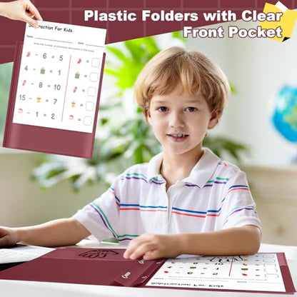 Henoyso 24 Pcs Plastic Folders with Clear Front Pockets and Prongs School to Home File Organizer Plastic Folder for Back to School Parent Teacher Communication Homework Office (Burgundy) - color: Burgundy