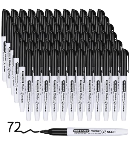 SFAIH Fine Tip Dry Erase Markers - 72 Pack Black Whiteboard Erasable Markers Bulk for Kids Adults, Ideal for Classroom School Office Home Use on White Board, Non-Toxic Easy Clean - color: Black