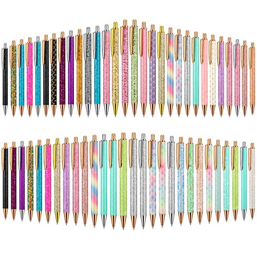 Handepo 60 Pcs Fancy Glitter Pens Bulk Cute Pretty Ballpoint Pens for Women Rhinestones Metal Retractable Pen Black Ink Medium Point 1.0 mm for Writing Business Office School Supplies Gift