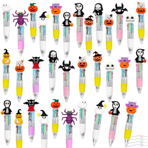 CZWZ 30Pcs Mini Multicolor Pens in One 4-in-1 Cute Pens Bulk for Kids, Ballpoint Pen for Birthdays and Children's Parties, Fun Gifts Assorted Ink Kawaii Pen(Halloween) - style: 30Pcs-Halloween