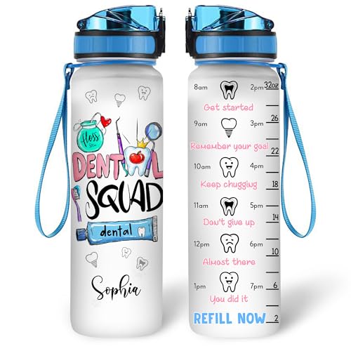 Hyturtle Personalized Dental Water Bottle - 32oz Motivational Water Bottle with Leak-Proof Lid Time Marker - Custom Name Gift for Dentists, Dental Assistants, Dental Students On Birthday, Christmas - color: Dentist
