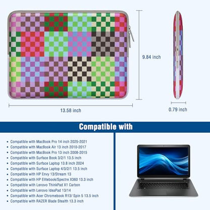 MOSISO Laptop Case 13.3 inch, 13-13.3 inch Laptop Sleeve Compatible with MacBook Neo/Air 13.6/Pro 13/Pro 14, HP Dell ASUS Lenovo, Neoprene Computer Sleeve with Small Case, Colorful Checkerboard