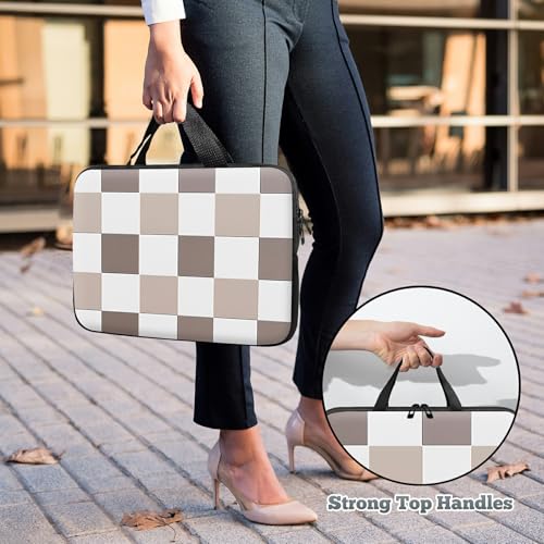Laptop Sleeve Case Bag 15 inch, Brown Checkered Slim Carrying Case Handbag Travel Laptop Bag for 15 inch MacBook Air M3/M2/15 Pro/Surface Laptop 7/6/5/4/3/ Dell XPS 15 Plus - color: Brown Checkered, size: 15 Inch