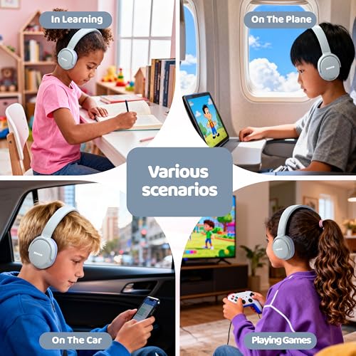 MIDOLA Headphones For Kids Bluetooth 5.4 Wireless 68H Play Time Volume Limit 85/94dB Over-Ear Foldable Headset,with Mic Wired Aux for Toddler Child Boy Girl School Pad Tablet Light Silver(Gray)/Purple - color: Sky Blue