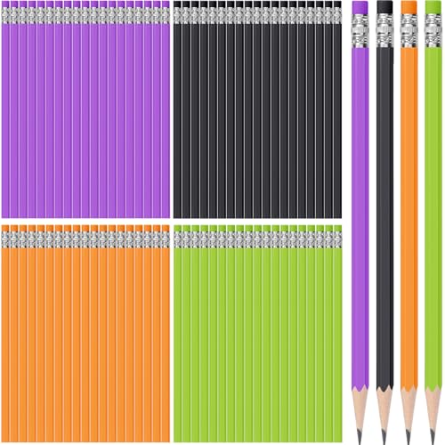 TecUnite 120 Pcs #2 HB Pencils with Eraser No 2 Unsharpened Wooden Hexagonal Pencils for Adults Gifts for School Exam art Learning Office Sketching(Orange Purple Black Green) - color: Orange purple balck green