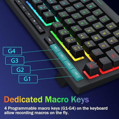 Redragon K524 Wired Gaming Keyboard, RGB Backlit, 75% Compact Quiet Membrane Keyboard with Programmable Macro and Multimedia Keys, Anti-ghosting, Spill Resistant for Win/MAC/PS/Xbox - color: Wired