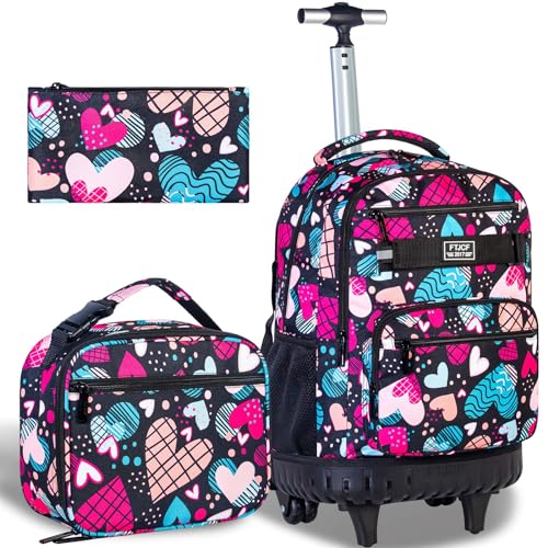 AGSDON Rolling Backpack for Girls, Women Roller Wheels Bookbag, Laptop Wheeled School Bag with Wheels for Teens - color: Love Rose01