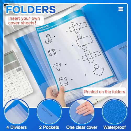 Henoyso 48 Pcs Blue School and Home 2 Pocket Folders with 4 Clear Inner Pockets Plastic Heavy Duty Homework Folders Parent Teacher Communication for Student Home Office Classroom,11 x 9 Inch - color: Blue